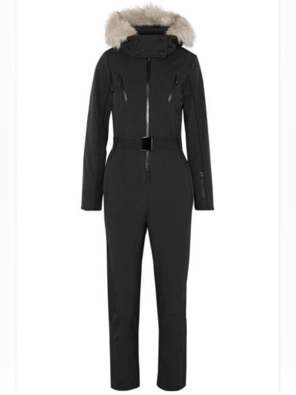 Topshop Black Insulated Ski Jumpsuit with Removable Faux Fur Trim Hood US6 NWT